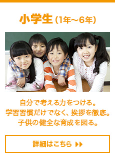 小学生（1年～6年）自分で考える力をつける。
学習習慣だけでなく、挨拶を徹底。子供の健全な育成を図る。